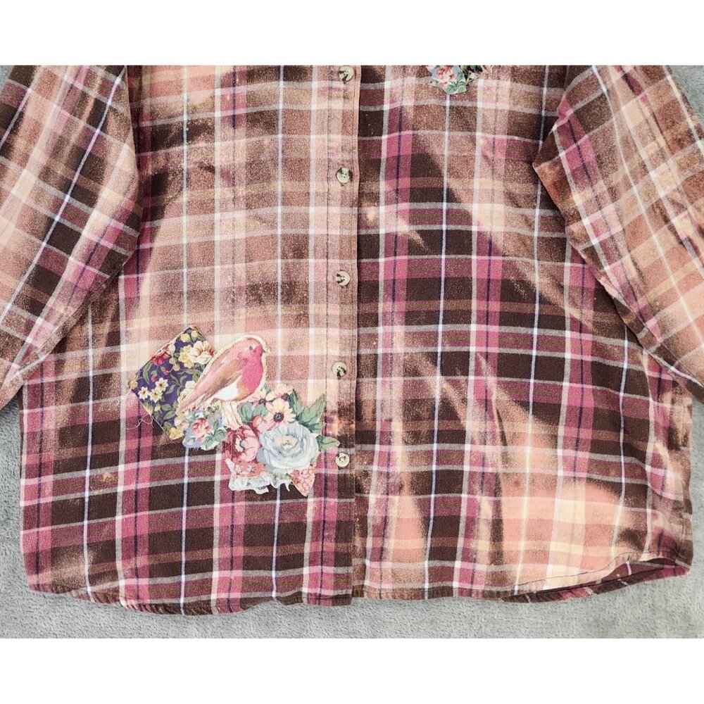 Mainstreet Blues Shirt Womens 3X Multicolor Bleached Flannel Patchwork Vintage - Picture 7 of 10
